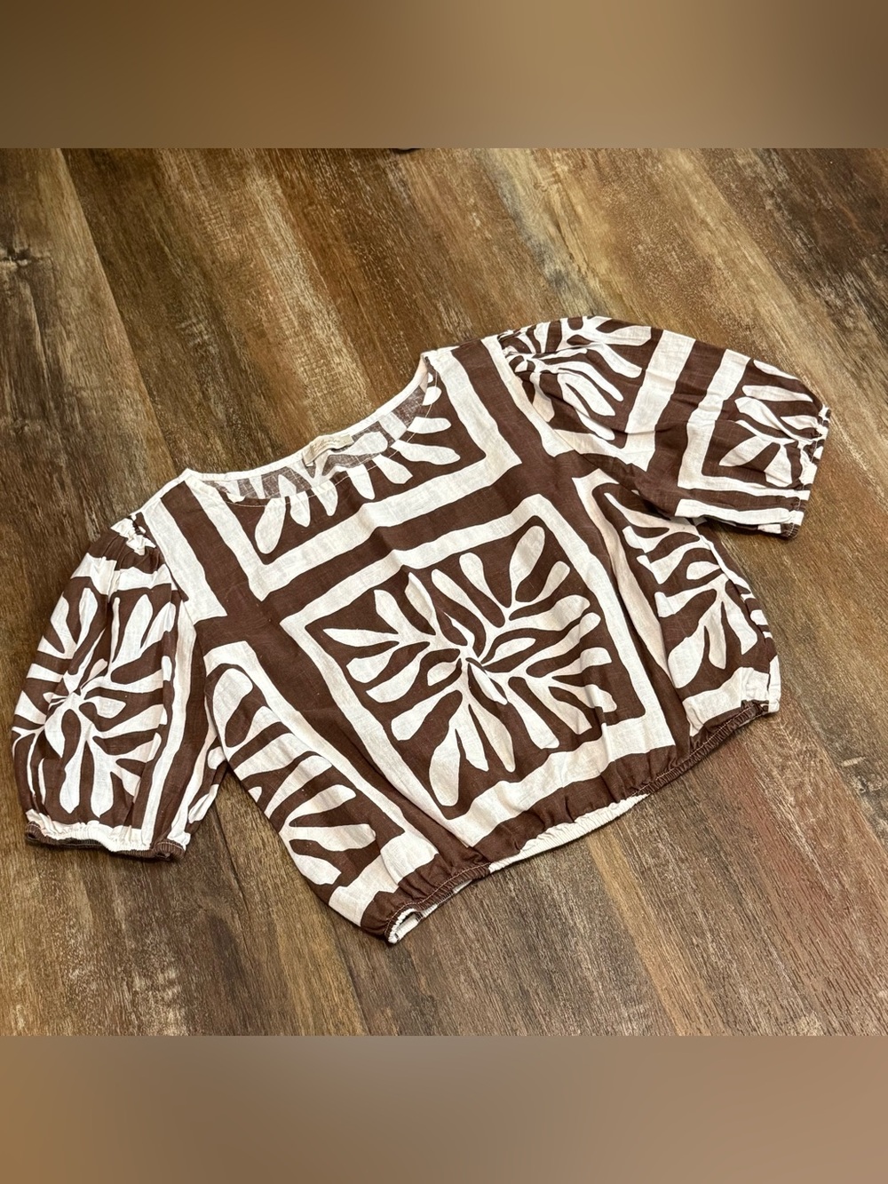 Brown & Cream Linen/Cotton Blend Top
